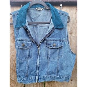Corduroy Collared Denim Vest Northwest Blue